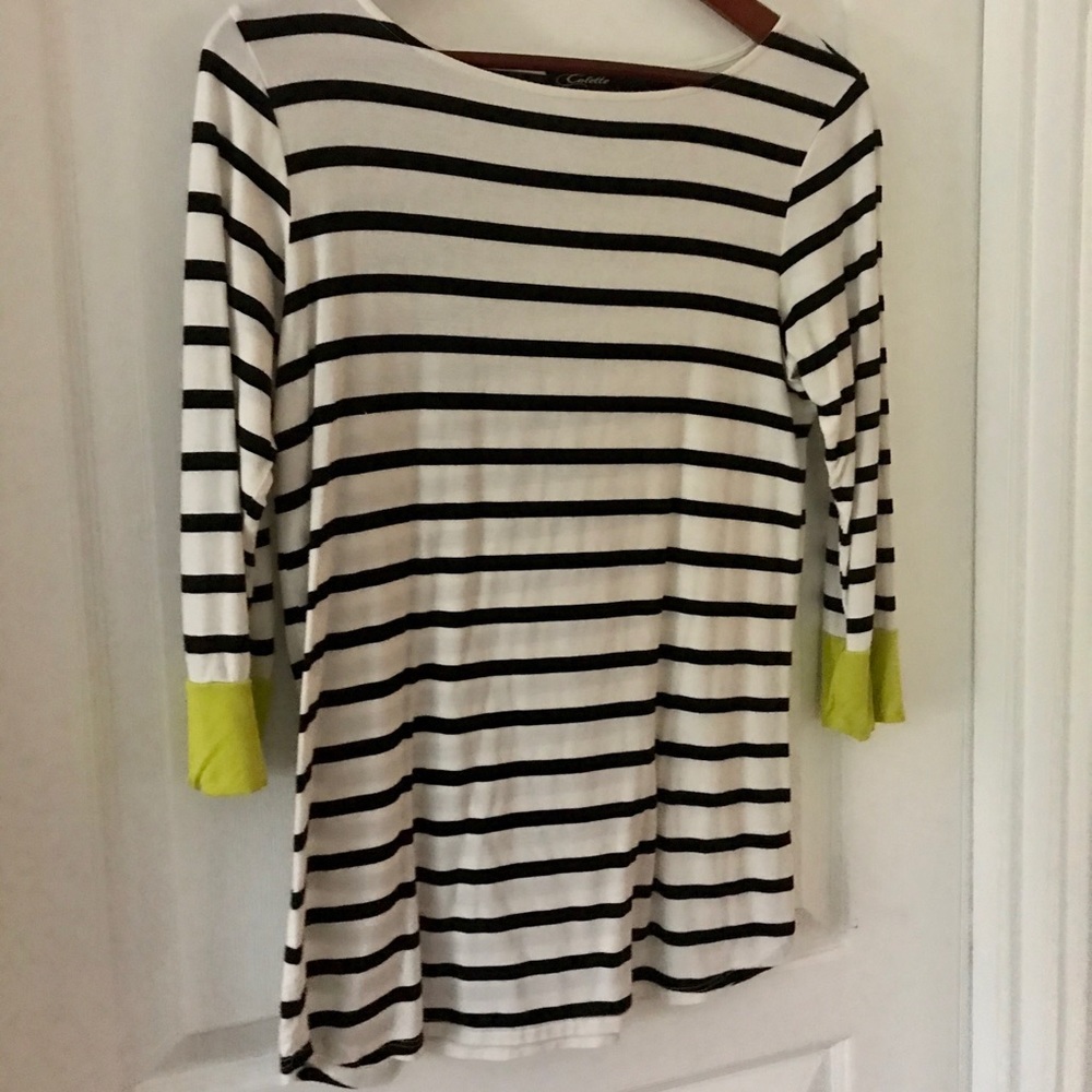 Striped Jersey Top with Neon Cuff